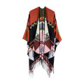 2020 neueste geometrische Grafik Retro gerippter Schal Tribal Knitting Poncho Stola Fransen Reversible Graceful Cape